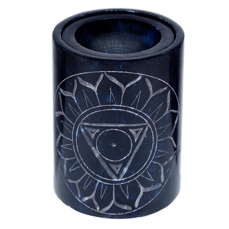 Chakra soapstone oil burner, dark blue
