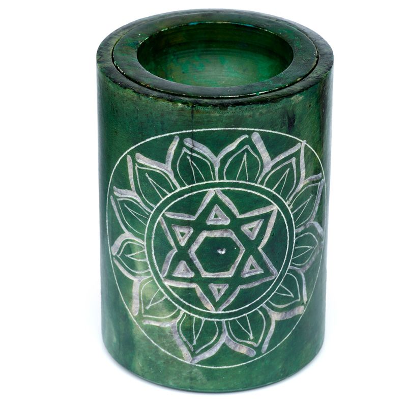 Chakra soapstone oil burner, green