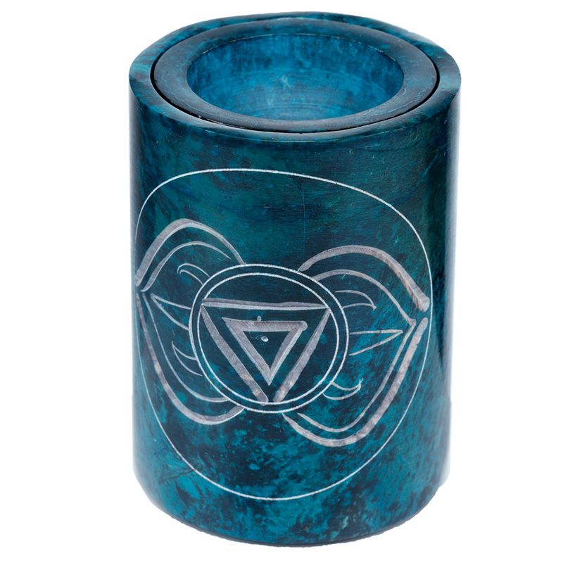 Chakra soapstone oil burner, turquoise